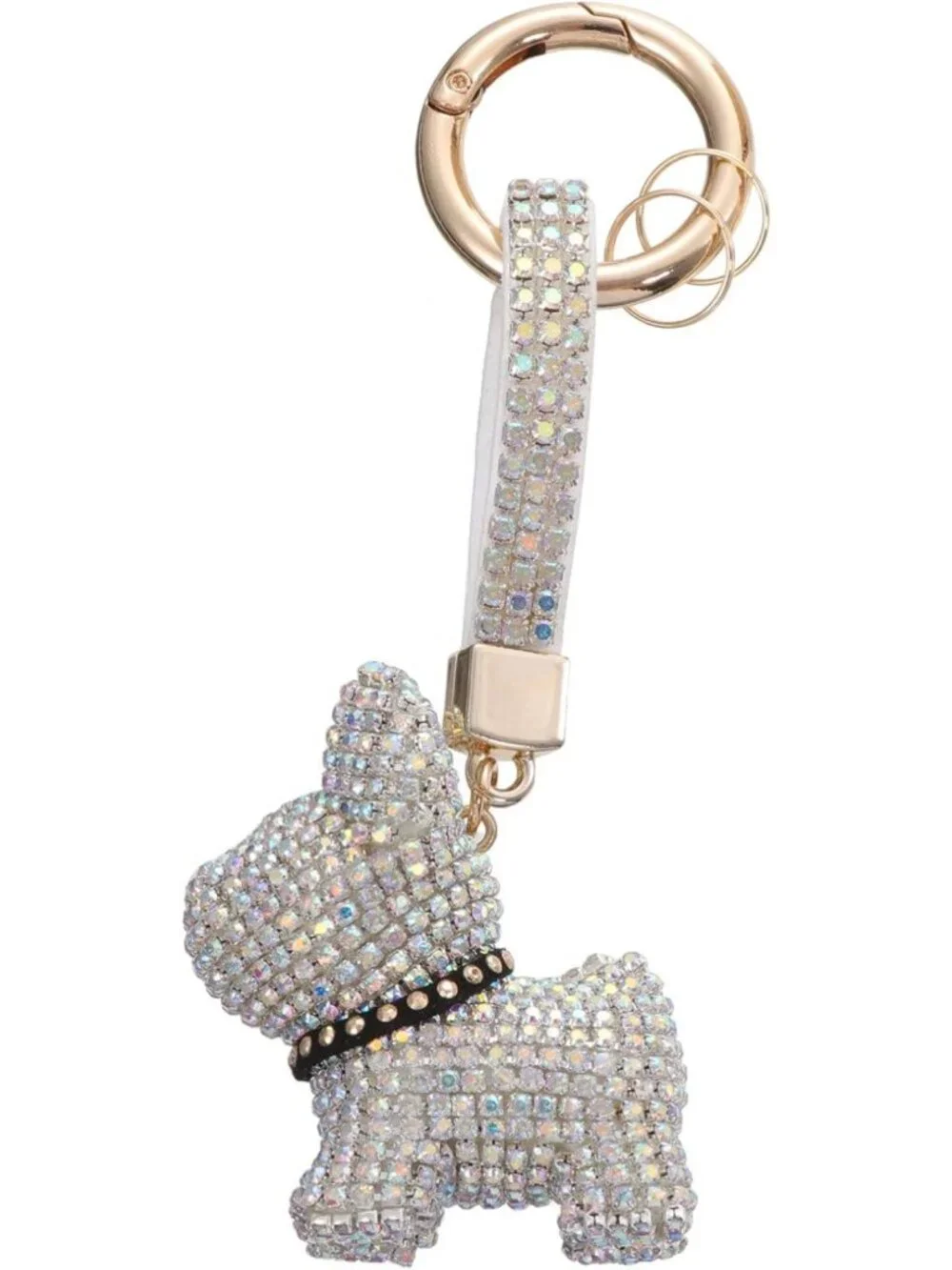 Stylish Rhinestone Dog Keychain Pendant - Pitbull Key Ring Holder for Bags